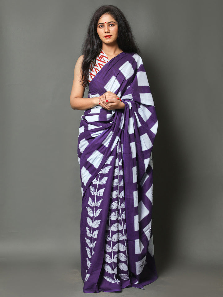 Buta Buti Purple Colour Floral Printed Pure Cotton Saree