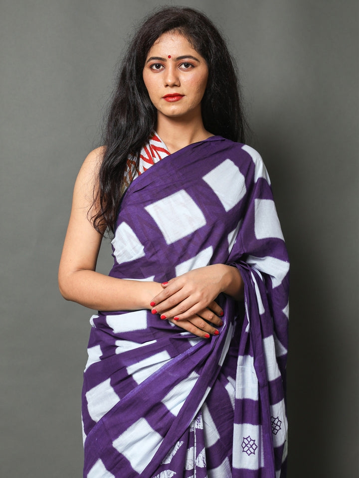 Buta Buti Purple Colour Floral Printed Pure Cotton Saree