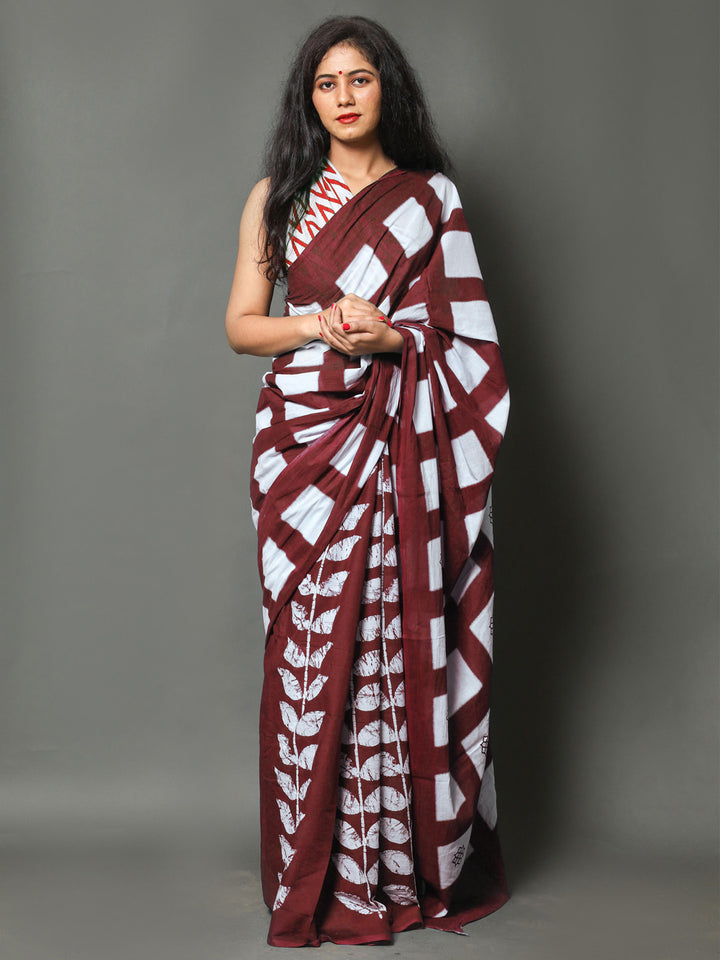 Buta Buti Maroon Colour Floral Printed Pure Cotton Saree