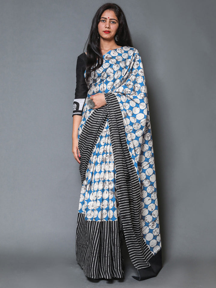 Buta Buti Blue Colour Geometric Printed Pure Cotton Saree