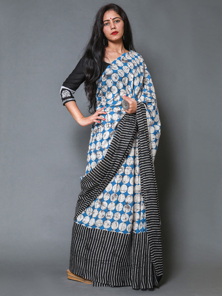 Buta Buti Blue Colour Geometric Printed Pure Cotton Saree