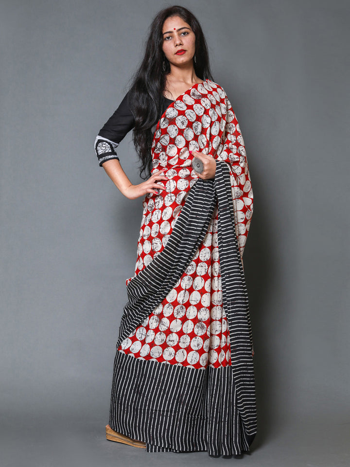 Buta Buti Taupe Colour Geometric Printed Pure Cotton Saree