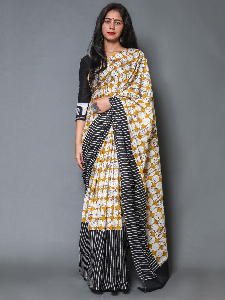 Buta Buti Mustard Colour Geometric Printed Pure Cotton Saree