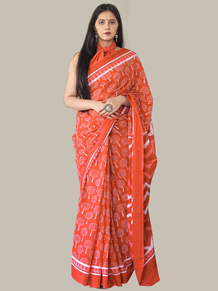 Buta Buti Red Colour Floral Printed Pure Cotton Saree