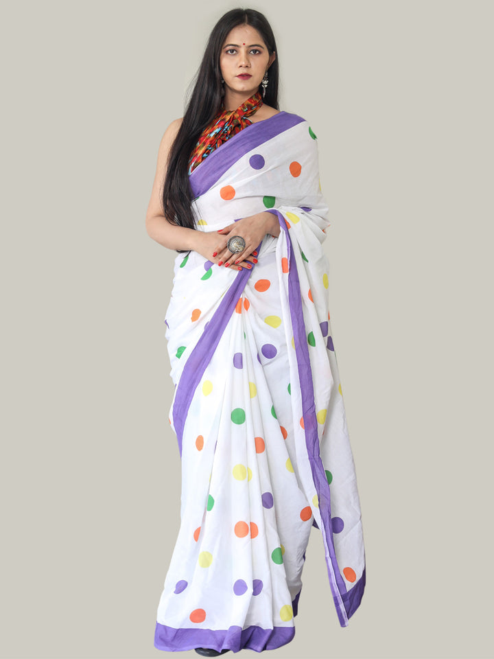 Buta Buti White & Green Pure Cotton Saree