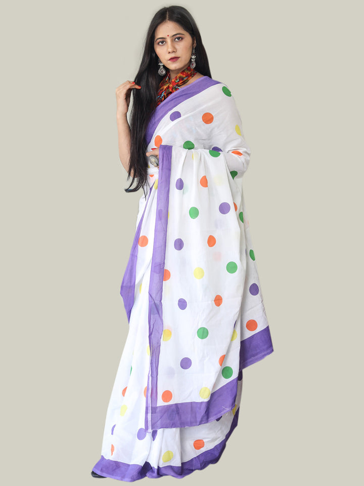 Buta Buti White & Green Pure Cotton Saree