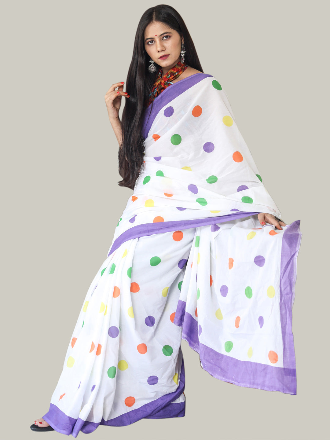 Buta Buti White & Green Pure Cotton Saree