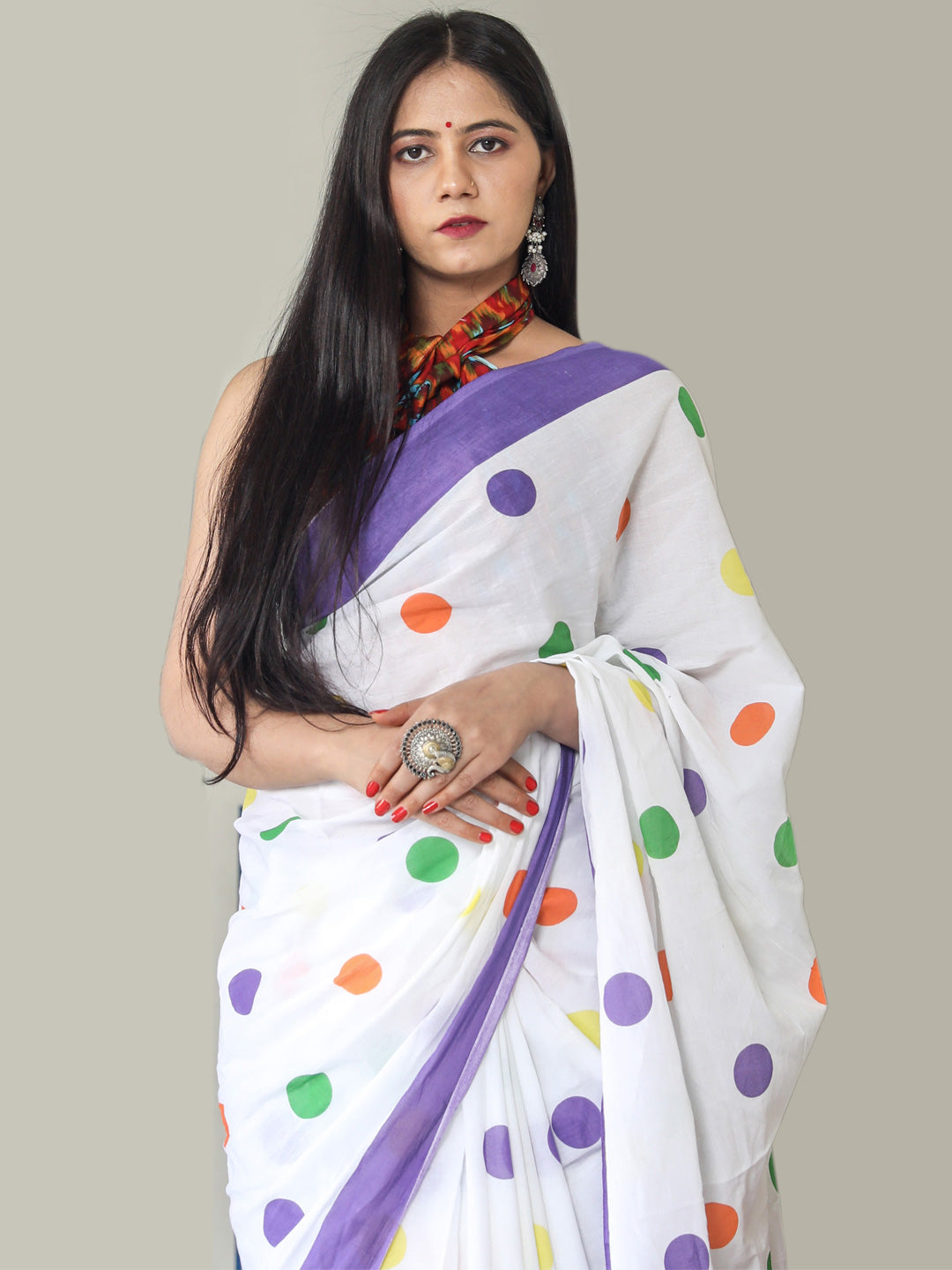 Buta Buti White & Green Pure Cotton Saree