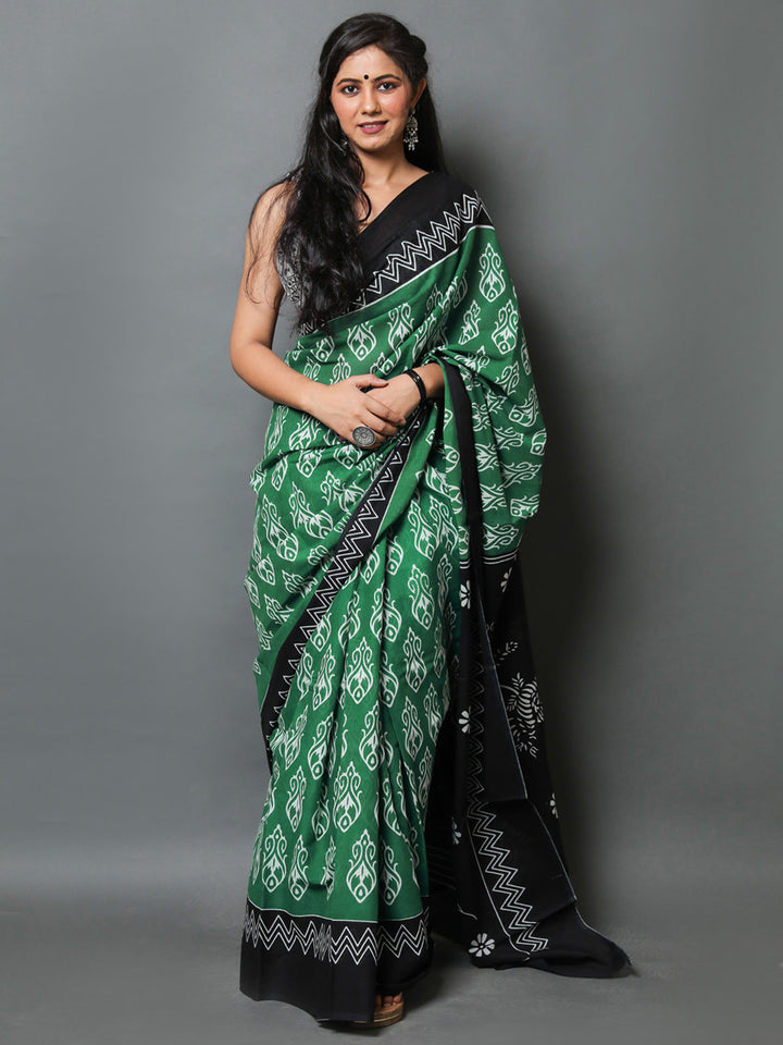 Buta Buti Green Colour Abstract Printed Pure Cotton Saree