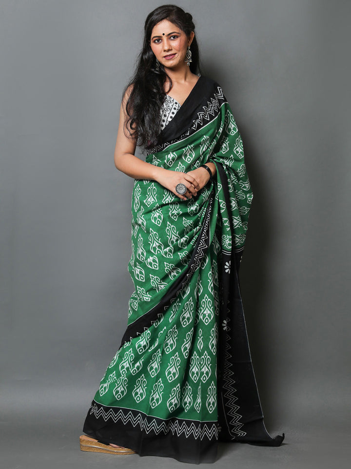 Buta Buti Green Colour Abstract Printed Pure Cotton Saree