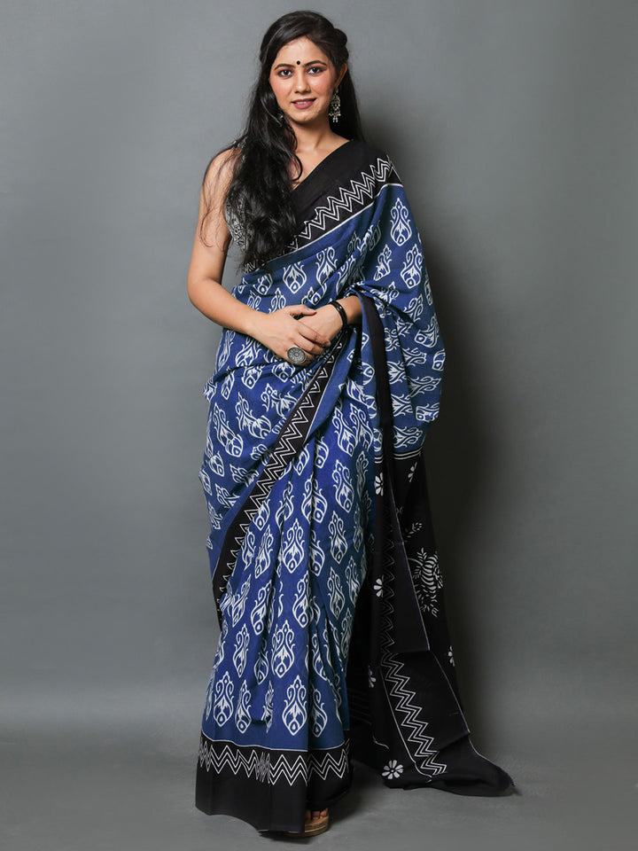 Buta Buti Blue Colour Abstract Printed Pure Cotton Saree