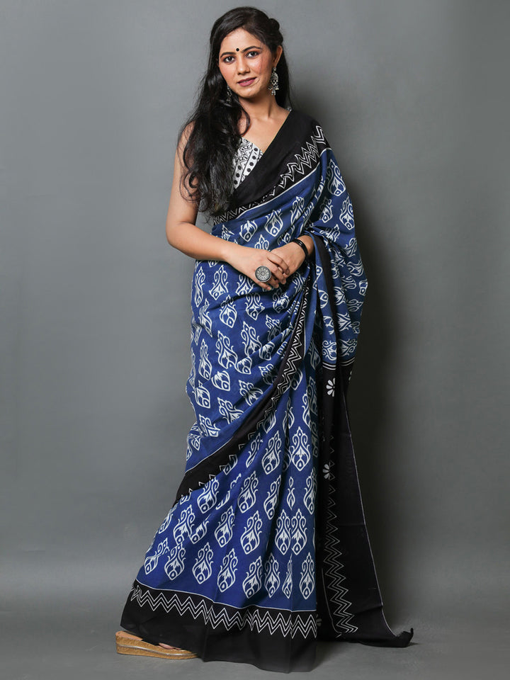 Buta Buti Blue Colour Abstract Printed Pure Cotton Saree