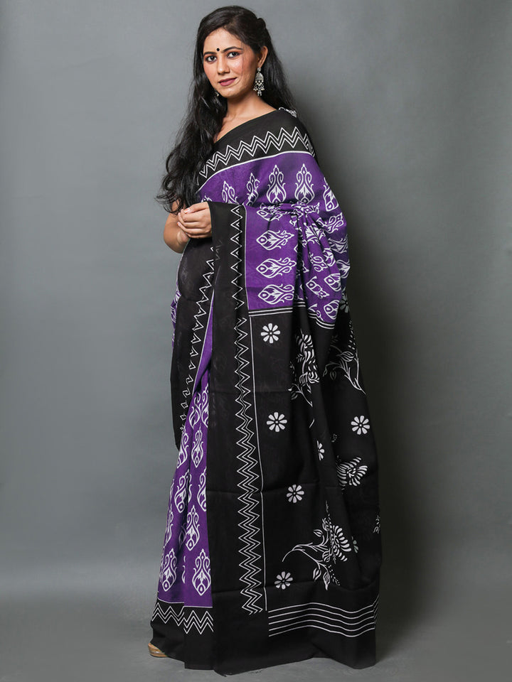 Buta Buti Purple Colour Abstract Printed Pure Cotton Saree