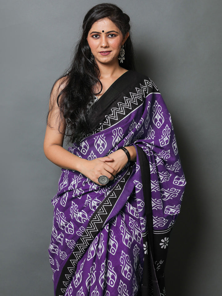 Buta Buti Purple Colour Abstract Printed Pure Cotton Saree