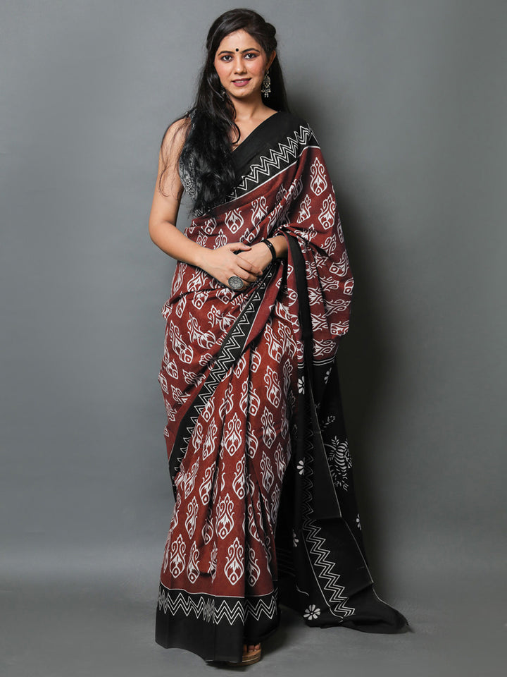 Buta Buti Maroon Colour Abstract Printed Pure Cotton Saree