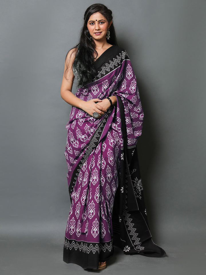 Buta Buti Purple Colour Abstract Printed Pure Cotton Saree