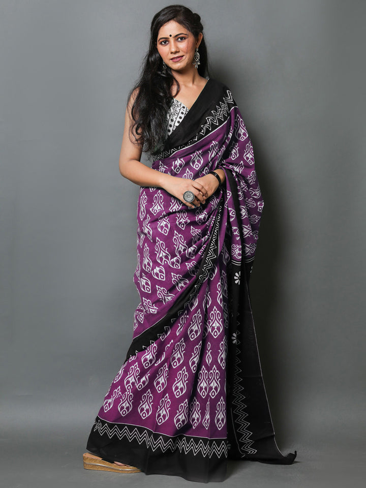 Buta Buti Purple Colour Abstract Printed Pure Cotton Saree