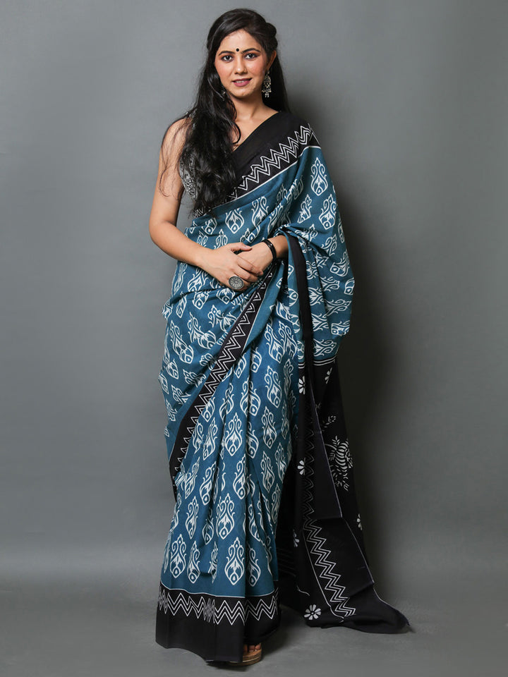 Buta Buti Blue Colour Abstract Printed Pure Cotton Saree