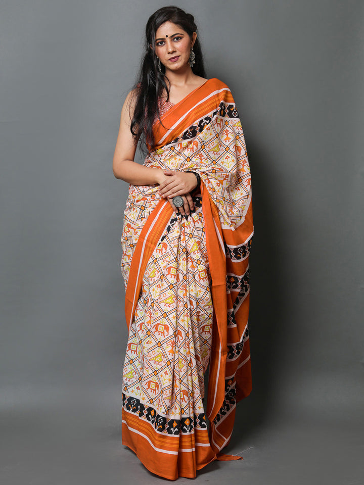 Buta Buti Mustard Color Abstract Printed Pure Cotton Saree