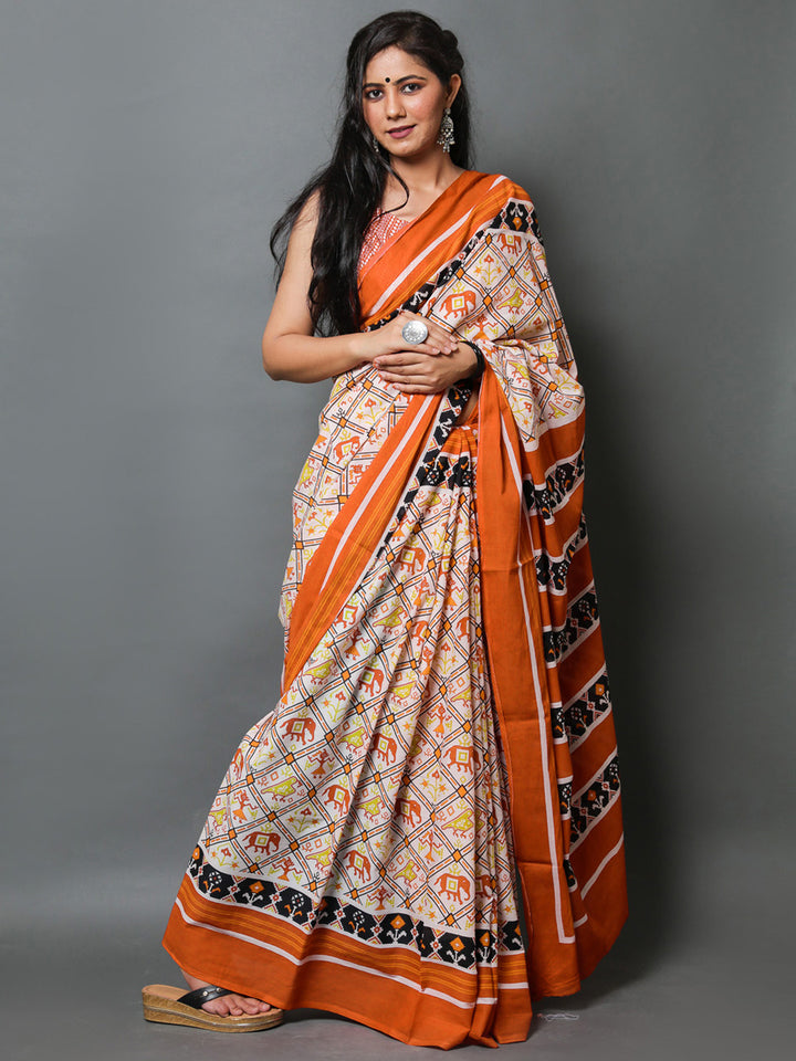 Buta Buti Mustard Color Abstract Printed Pure Cotton Saree