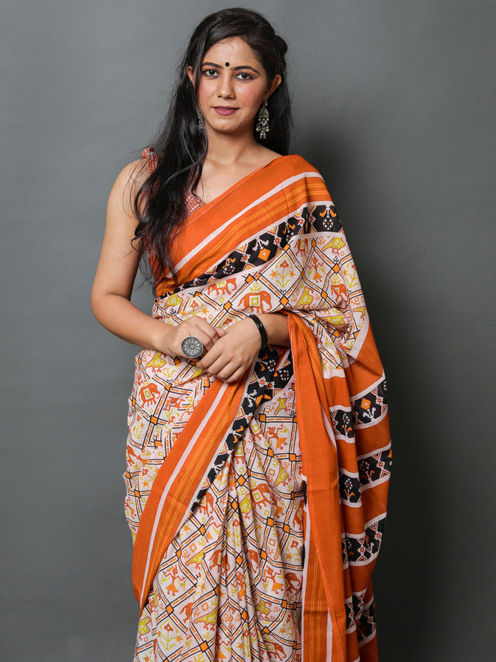 Buta Buti Mustard Color Abstract Printed Pure Cotton Saree