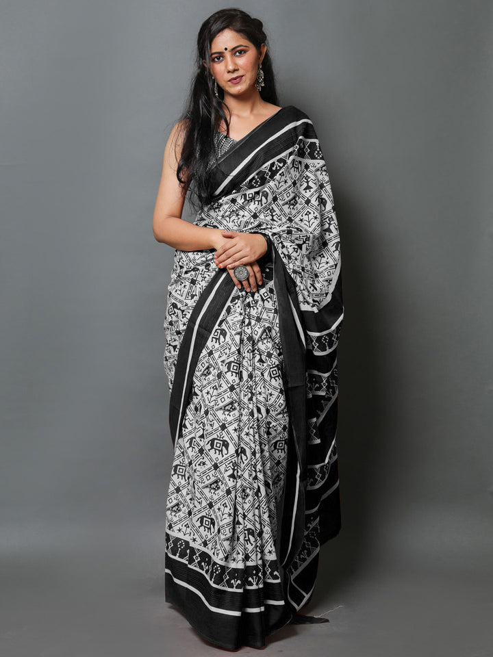 Buta Buti Black Color Abstract Printed Pure Cotton Saree