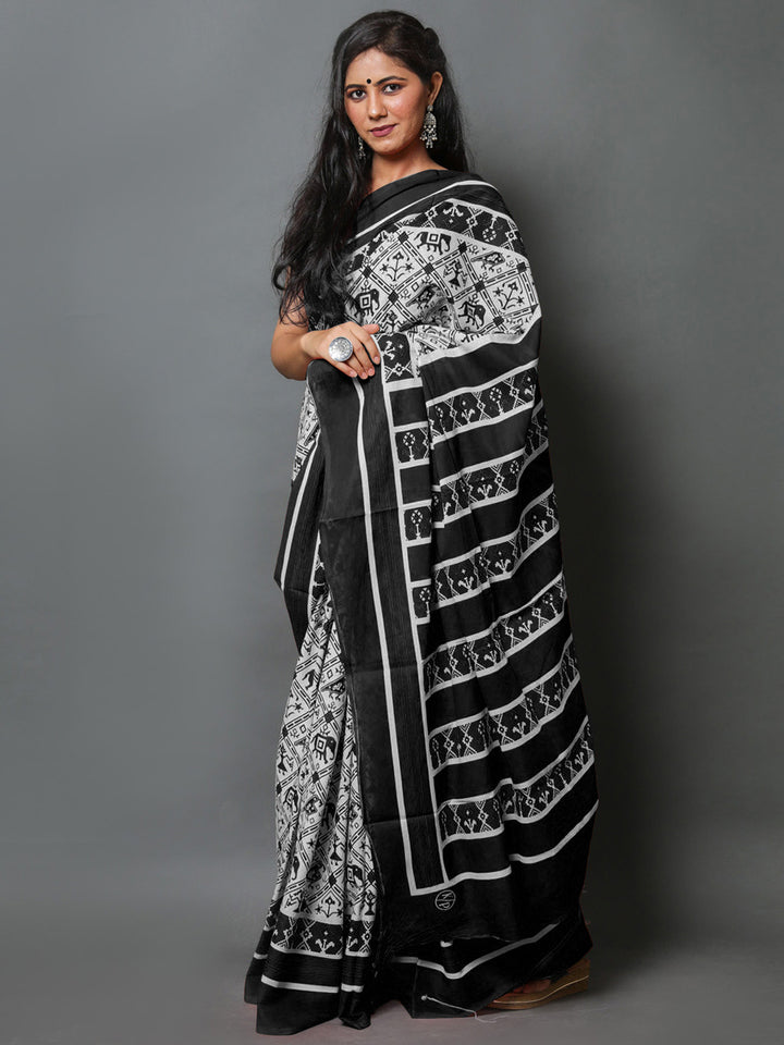 Buta Buti Black Color Abstract Printed Pure Cotton Saree