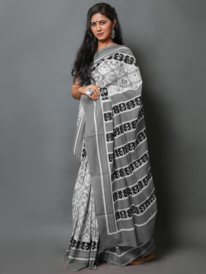 Buta Buti Grey Color Abstract Printed Pure Cotton Saree