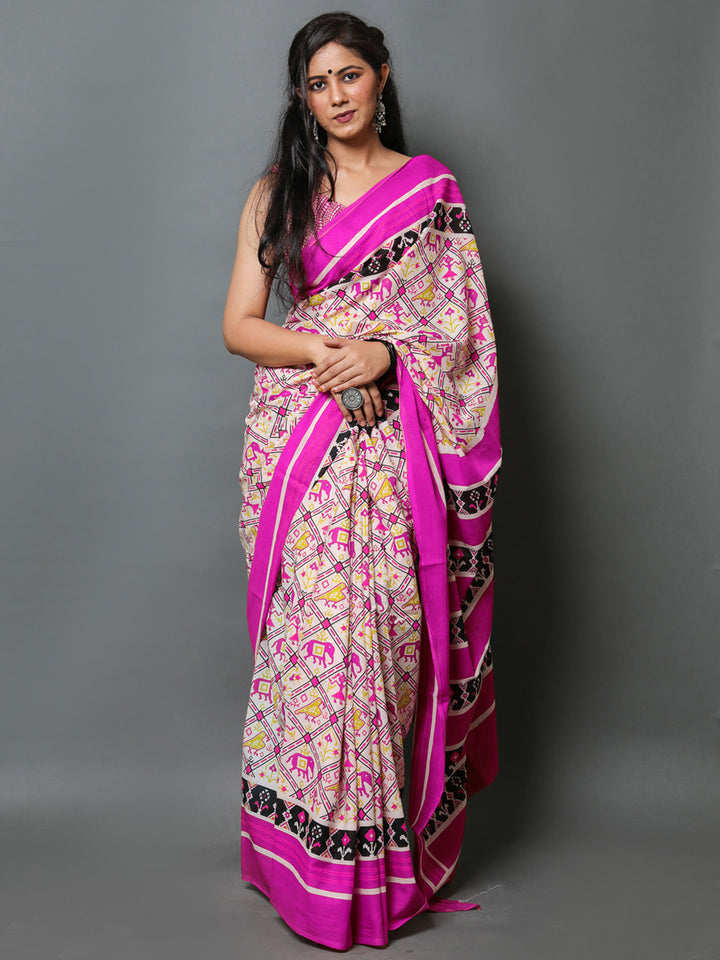 Buta Buti Pink Color Abstract Printed Pure Cotton Saree