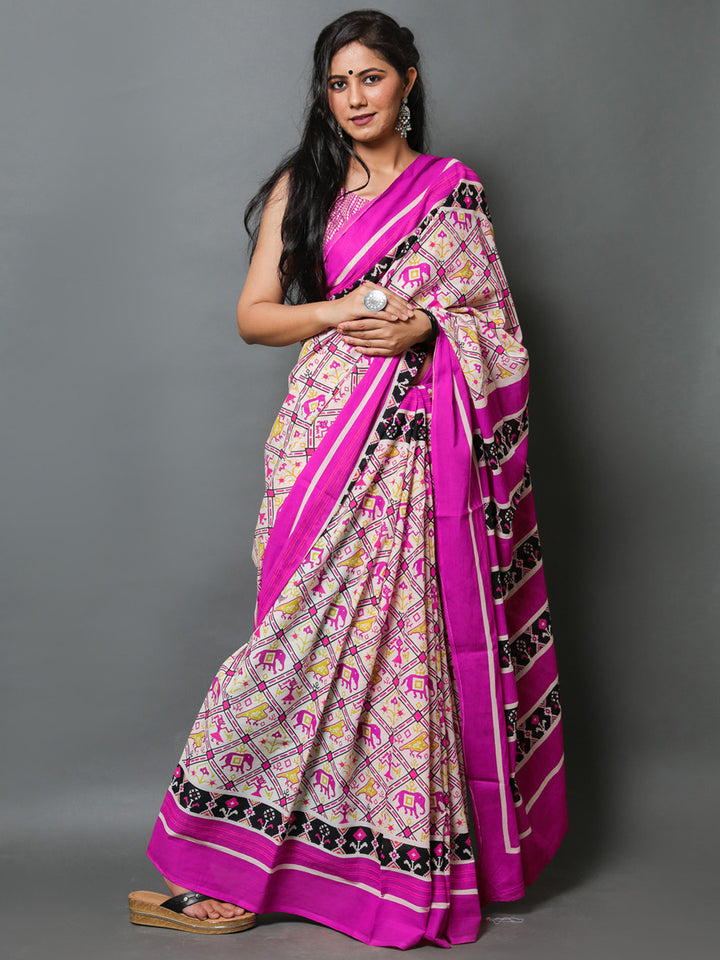 Buta Buti Pink Color Abstract Printed Pure Cotton Saree