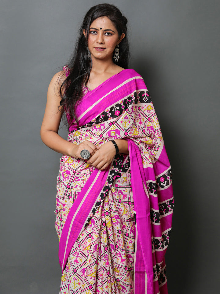 Buta Buti Pink Color Abstract Printed Pure Cotton Saree