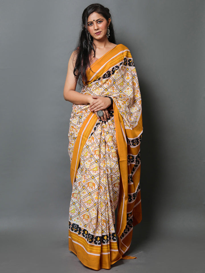 Buta Buti Mustard Color Abstract Printed Pure Cotton Saree