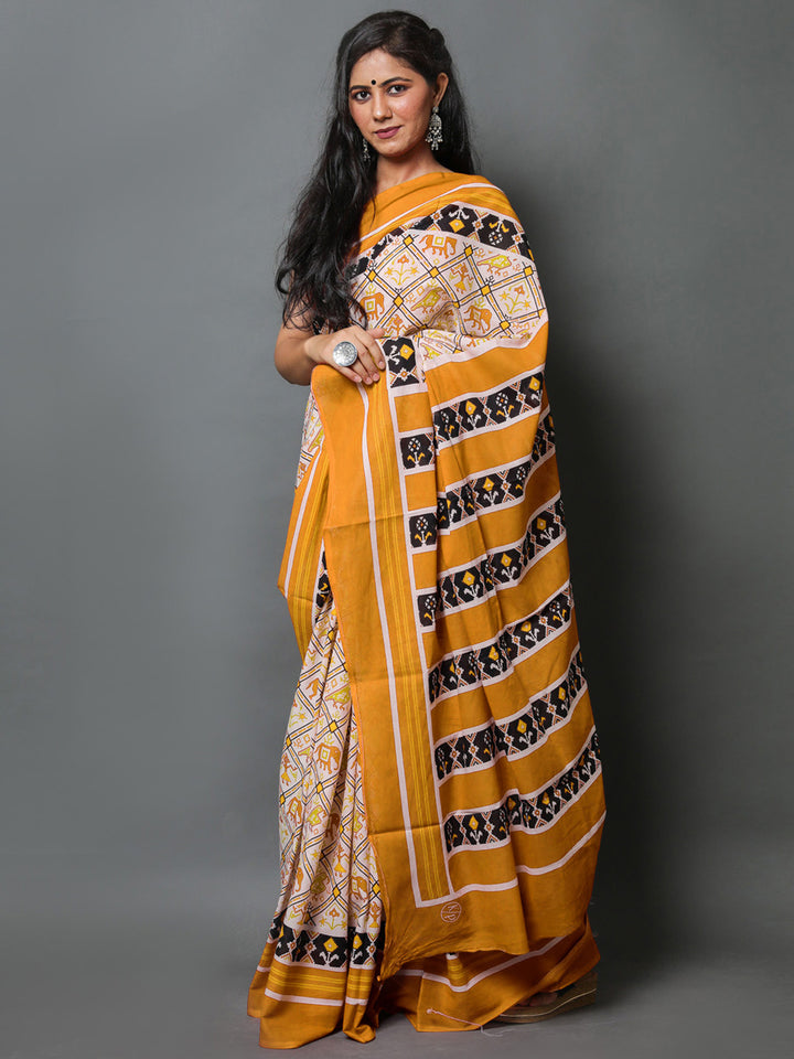 Buta Buti Mustard Color Abstract Printed Pure Cotton Saree