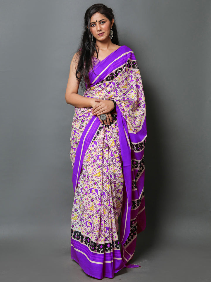 Buta Buti Purple Color Abstract Printed Pure Cotton Saree