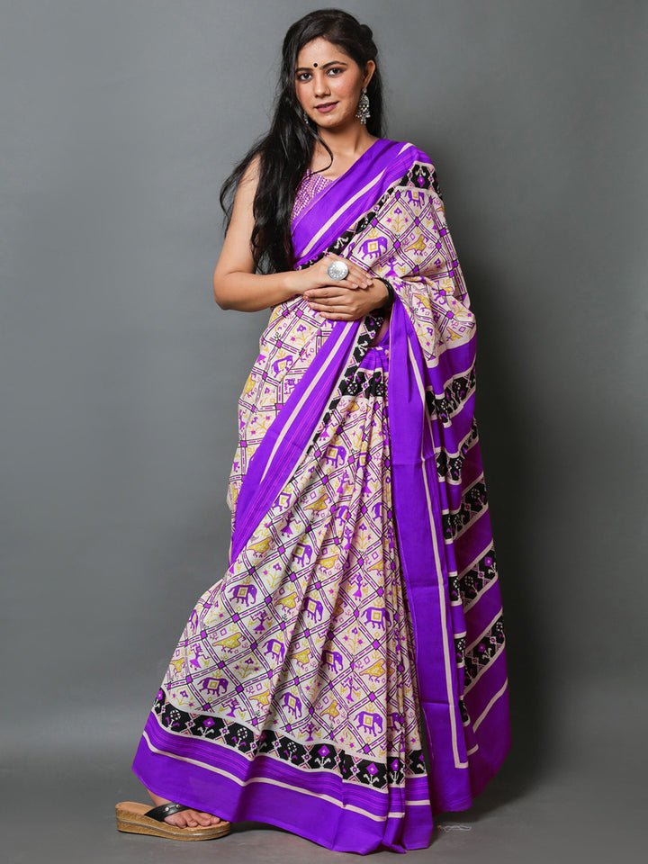 Buta Buti Purple Color Abstract Printed Pure Cotton Saree