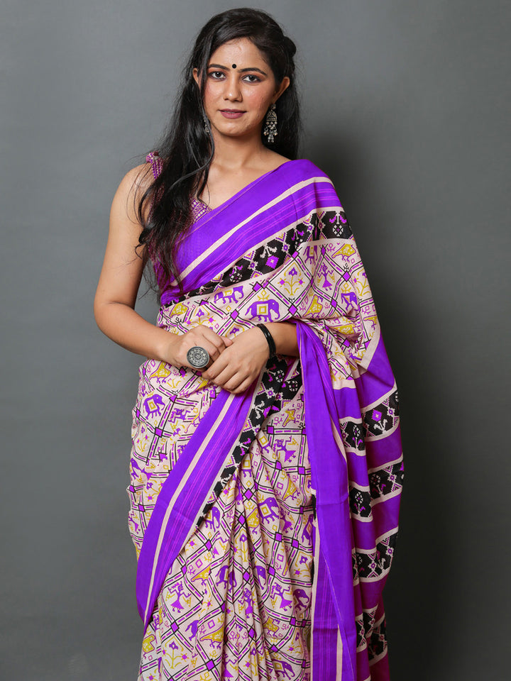 Buta Buti Purple Color Abstract Printed Pure Cotton Saree