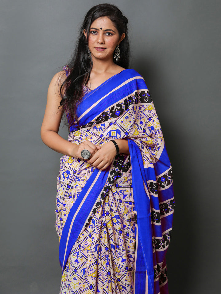 Buta Buti Blue Color Abstract Printed Pure Cotton Saree