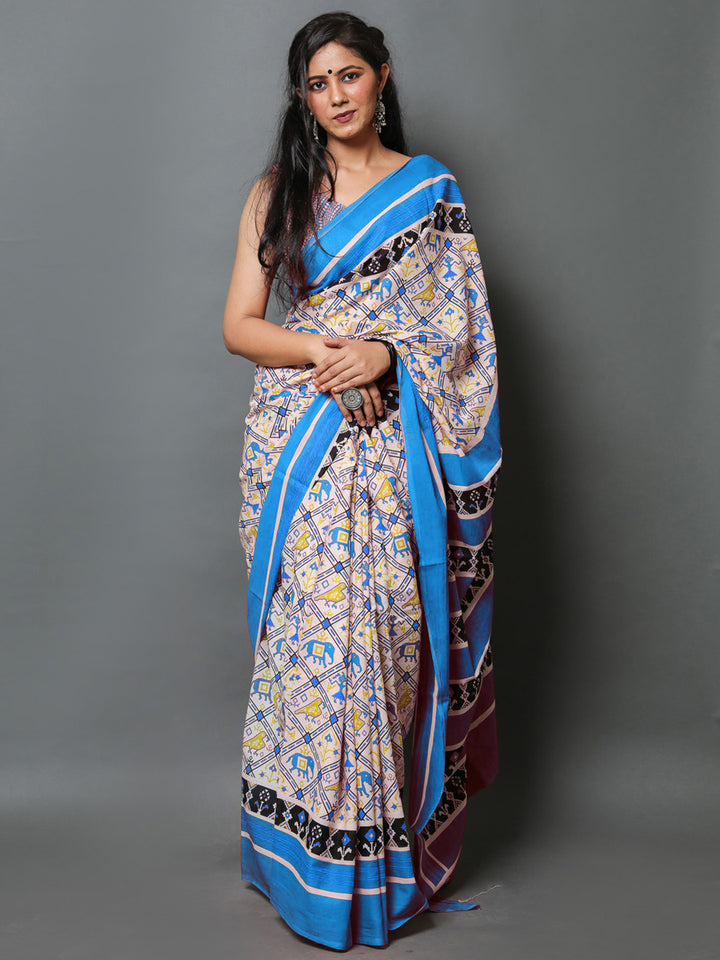 Buta Buti Blue Color Abstract Printed Pure Cotton Saree