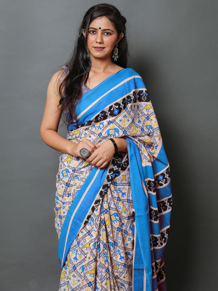 Buta Buti Blue Color Abstract Printed Pure Cotton Saree