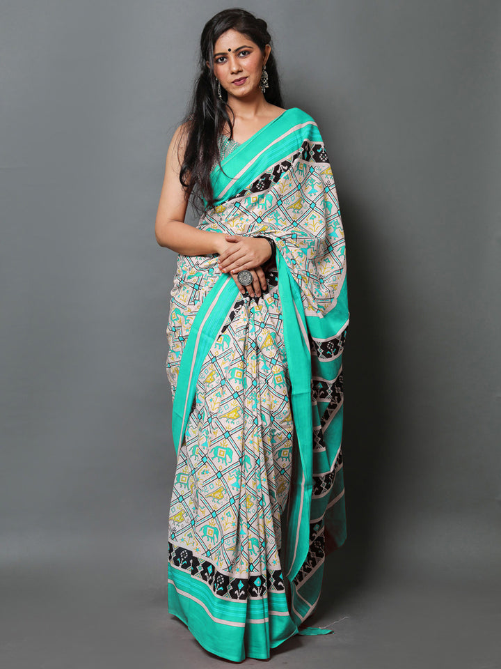 Buta Buti Sea Green Color Abstract Printed Pure Cotton Saree