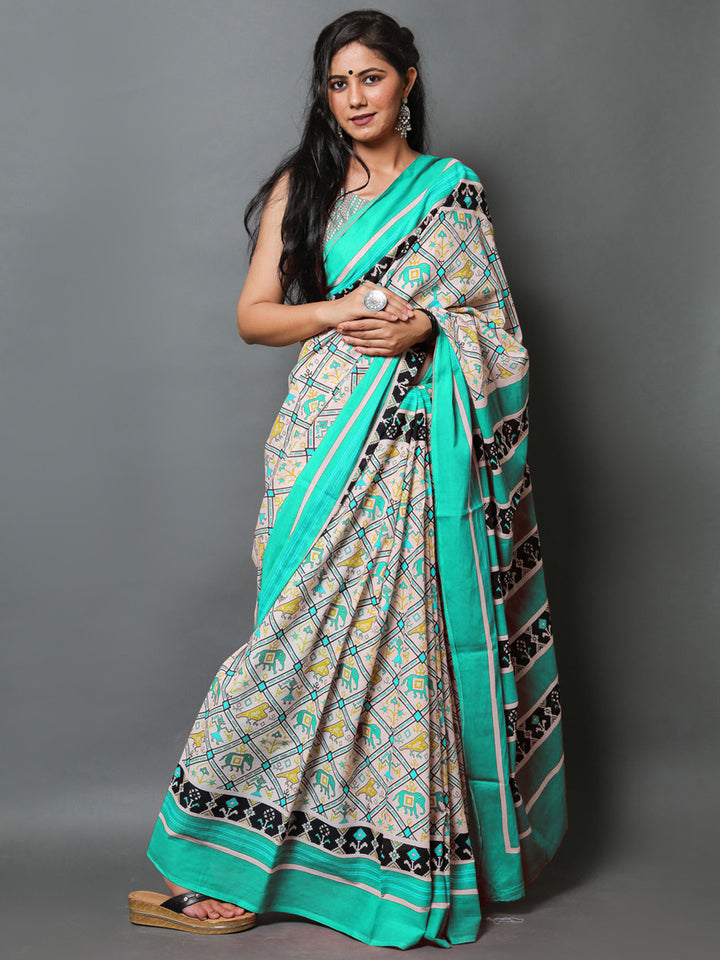 Buta Buti Sea Green Color Abstract Printed Pure Cotton Saree