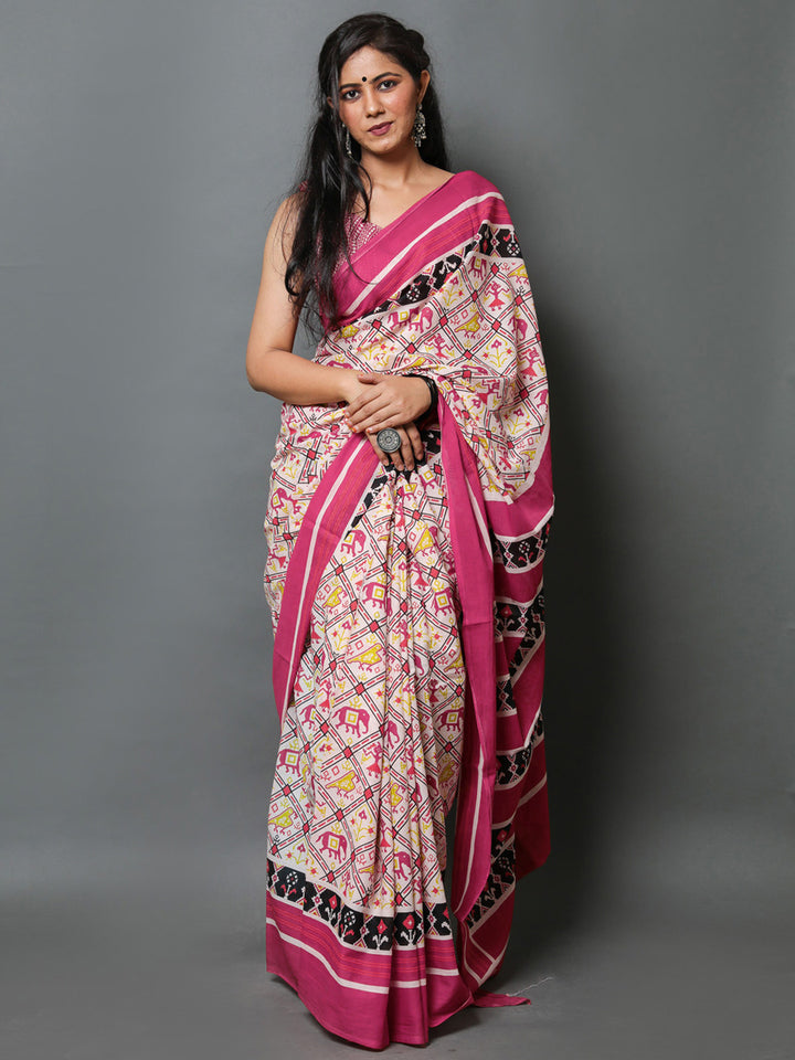 Buta Buti Pink Color Abstract Printed Pure Cotton Saree