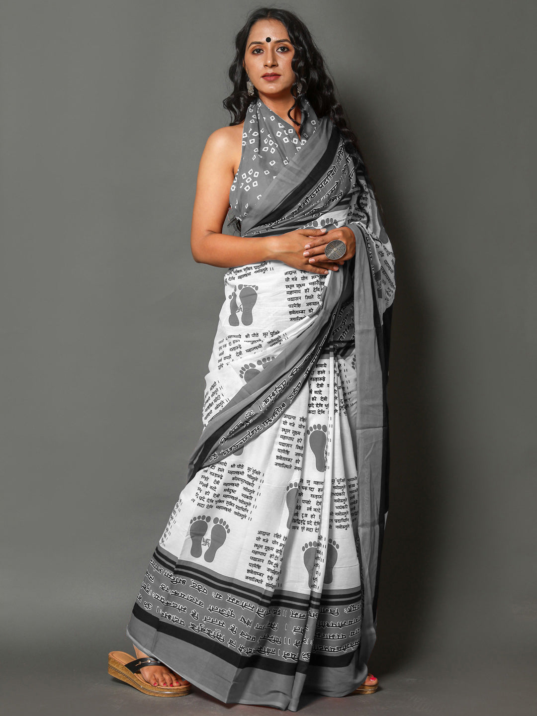 Buta Buti Grey Color Abstract Printed Pure Cotton Saree