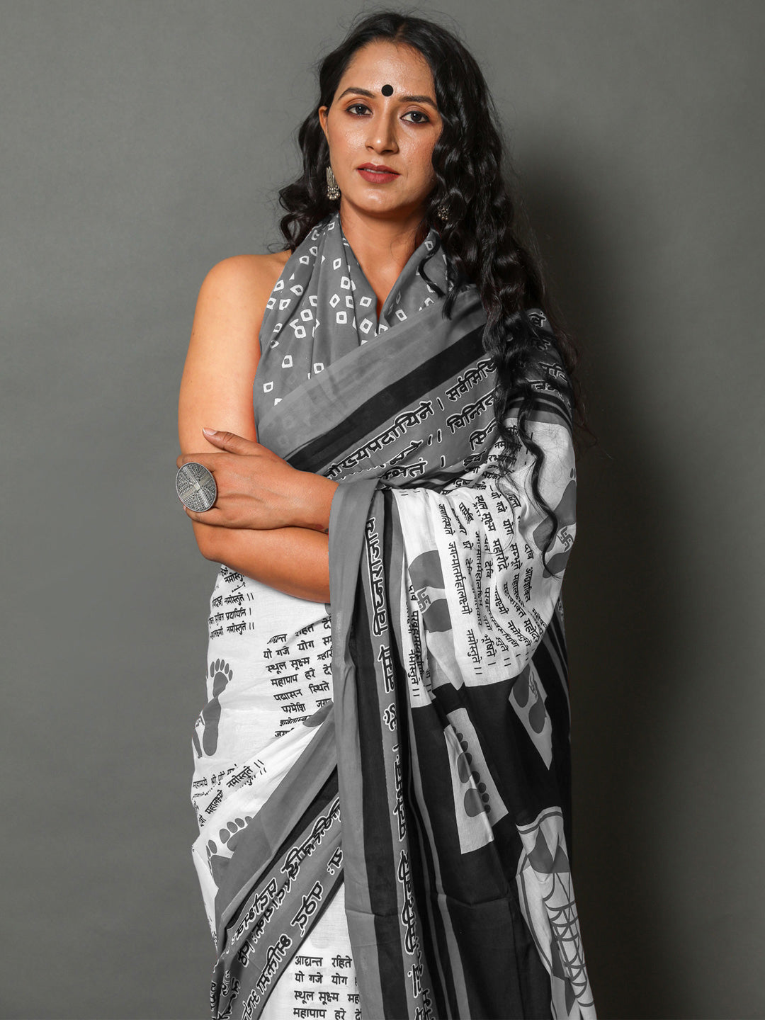 Buta Buti Grey Color Abstract Printed Pure Cotton Saree