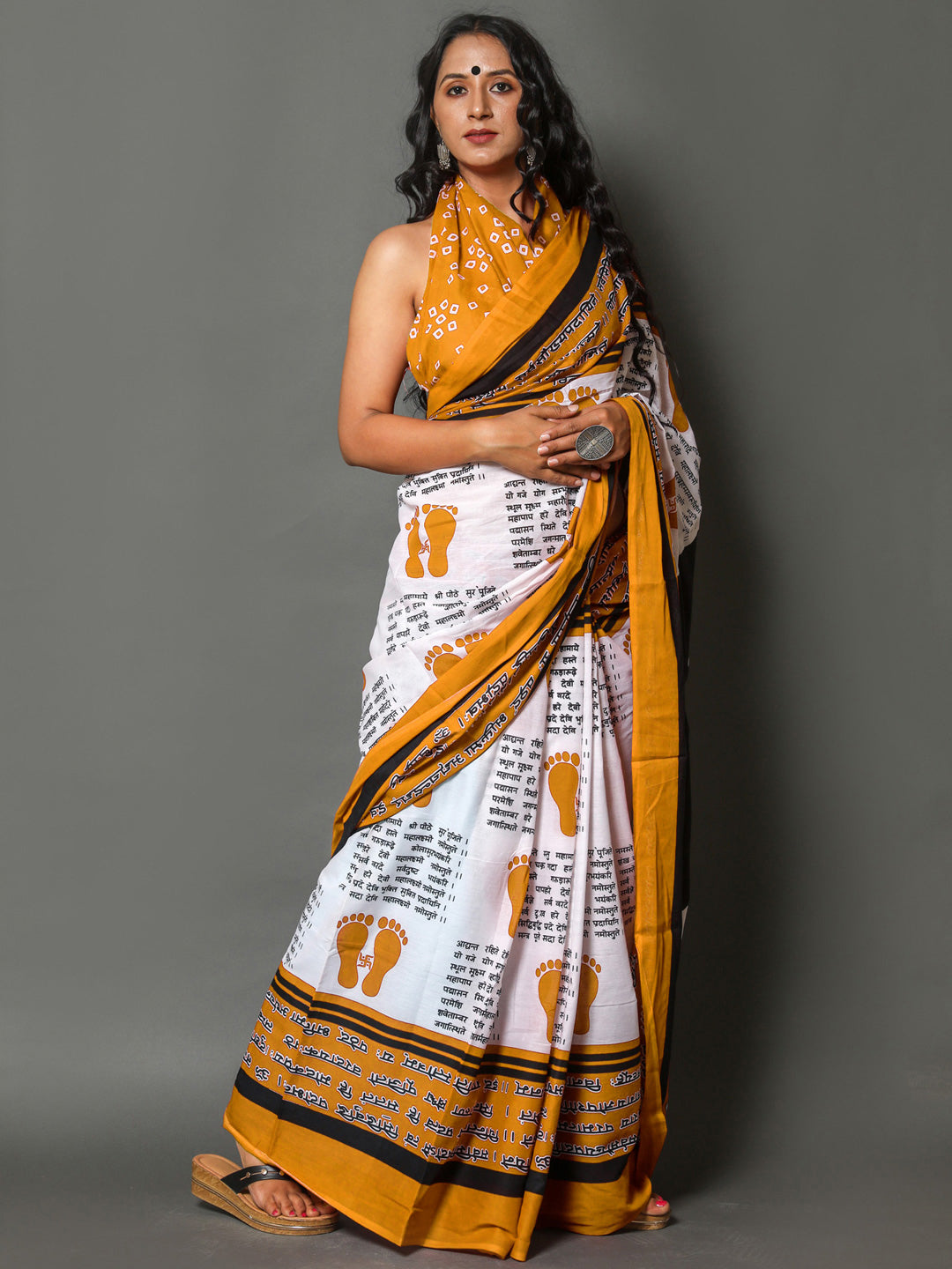 Buta Buti Mustard Color Abstract Printed Pure Cotton Saree