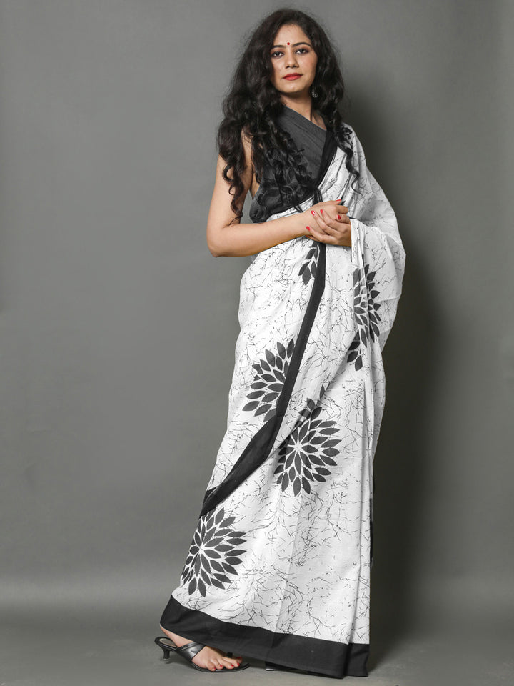 Buta Buti White Color Floral Printed Pure Cotton Saree