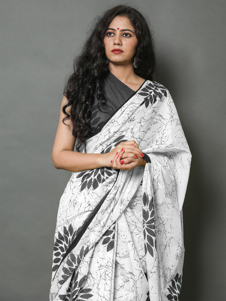 Buta Buti White Color Floral Printed Pure Cotton Saree