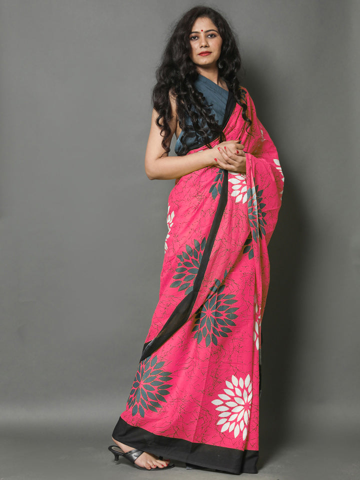 Buta Buti Pink Color Floral Printed Pure Cotton Saree