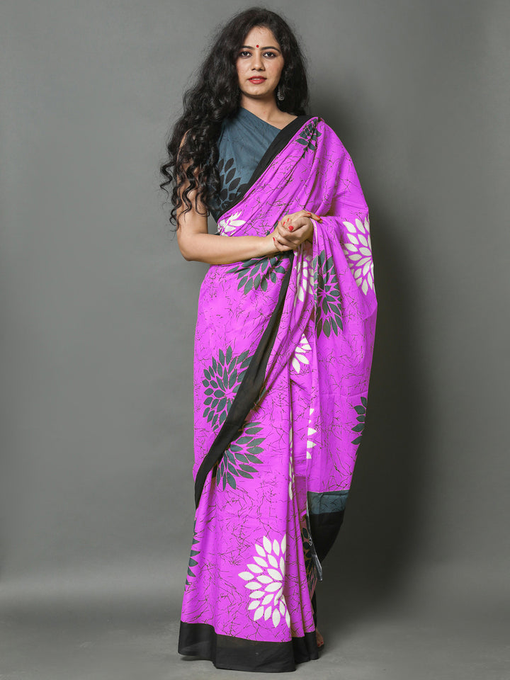 Buta Buti Lavender Color Floral Printed Pure Cotton Saree