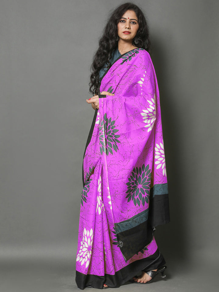 Buta Buti Lavender Color Floral Printed Pure Cotton Saree